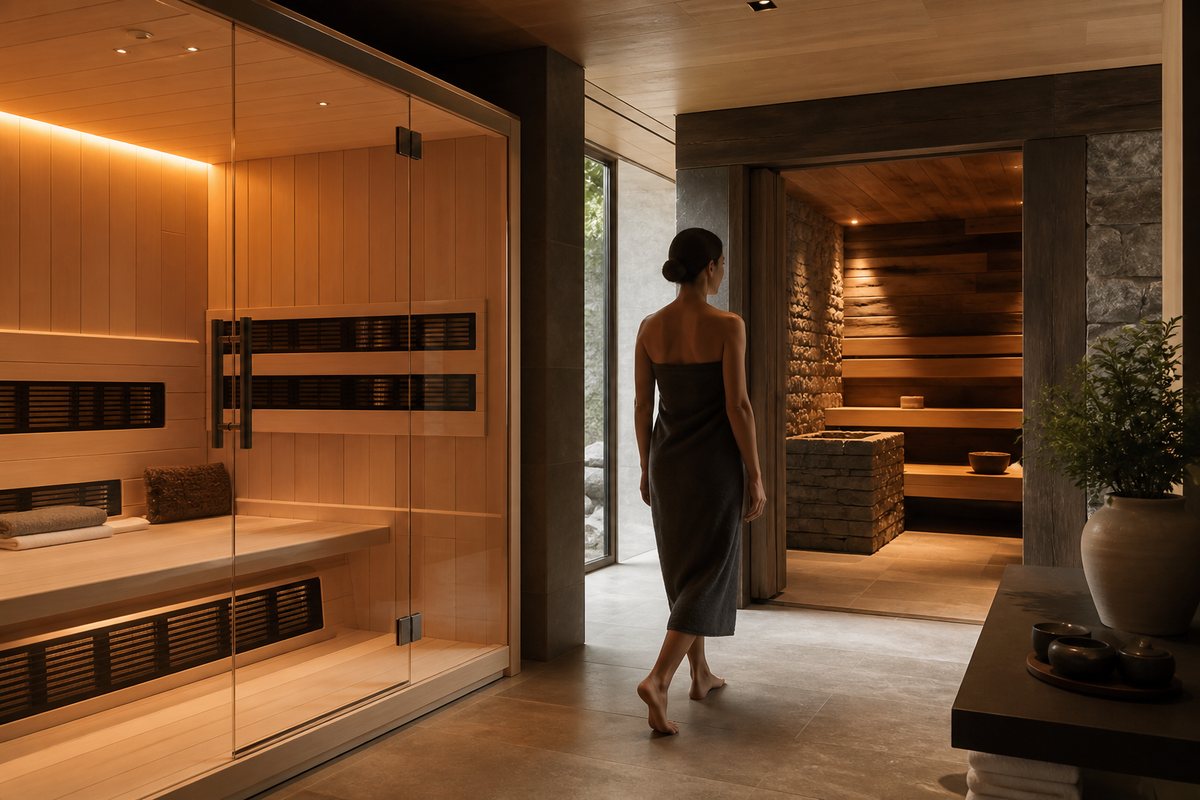 Infrared and traditional sauna spaces