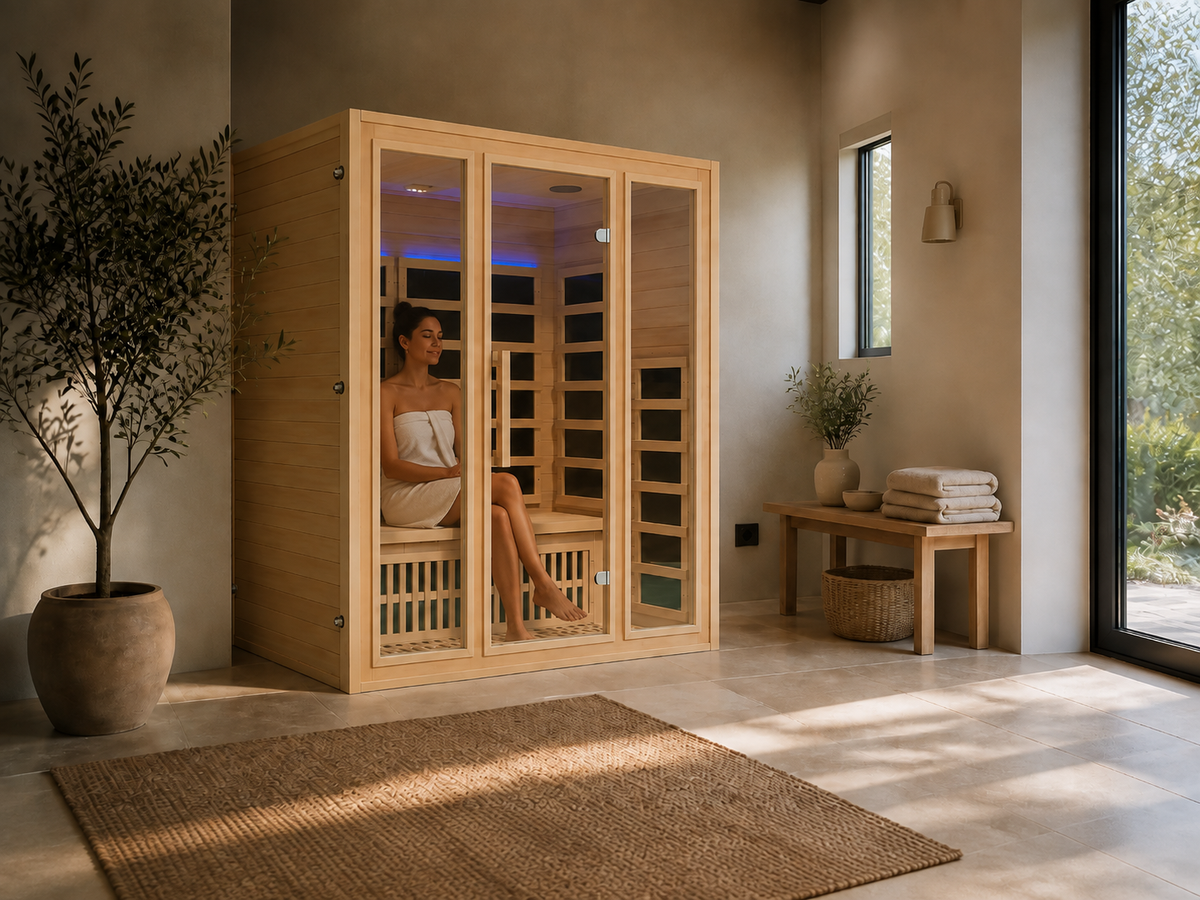 A prepared home room with an infrared sauna